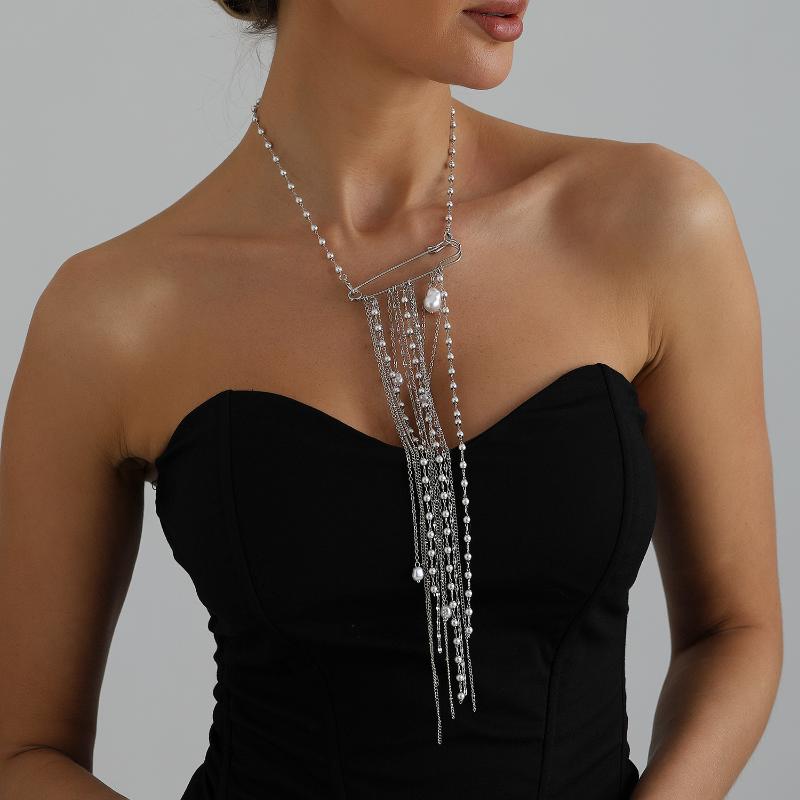 Multi Layer Pearl Tassel Brooch Necklace Multiple Functions Luxury Delicate Pin Pendant Necklace Jewelry Accessories