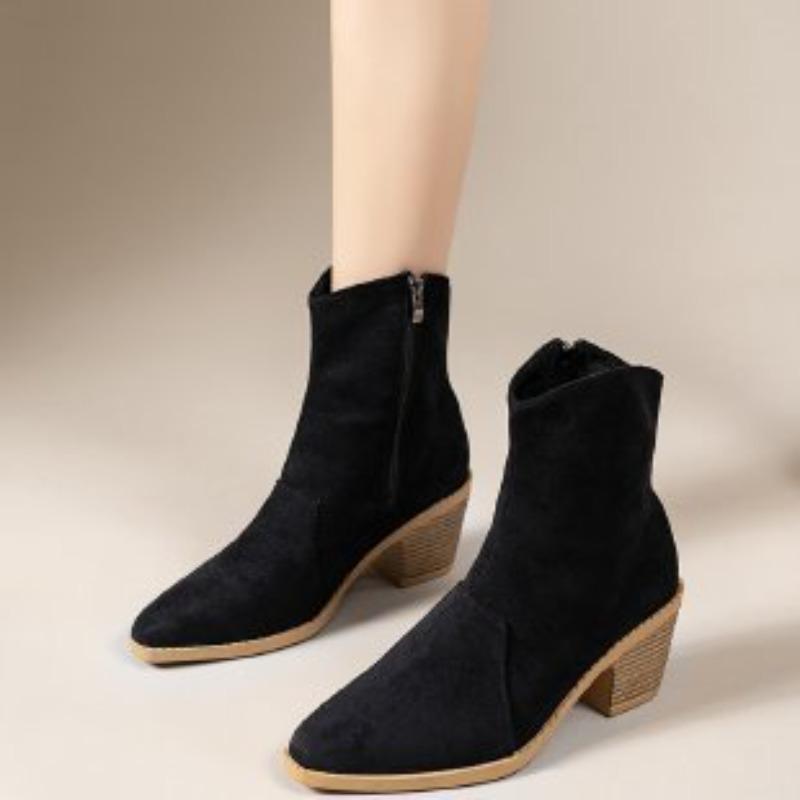 

Обувь больших размеров, Ботильоны на высоком каблуке с острым носком, Женские ботинки на толстом каблуке в стиле ретро, Женская обувь 37 чёрный