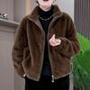 Winter Thick Faux Fur Coat Women Short Jacket Turn Down Collar Zip Up Cardigan Long Sleeves Cold Proof Outdoor School Outerwear