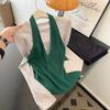 Green Stacked Fake Two-piece Long-sleeved Knitted Sweater Women's Thin New Top Early Autumn Atmosphere Wear