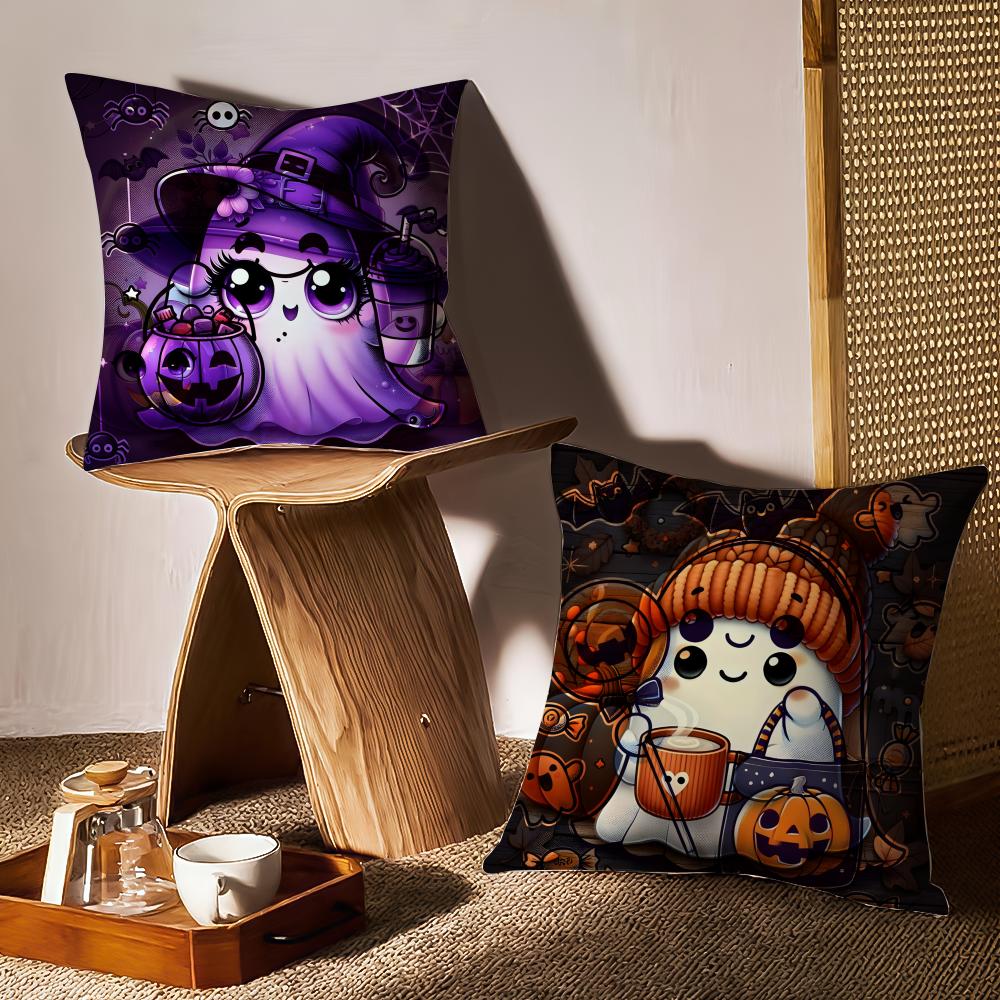 Cute And Funny Little Ghosts For Halloween Pillow Case Sofa Living Room Bedroom Headboard Backrest Cushion Square Cushion