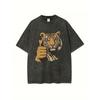 European Sizes Men's T-Shirt with Retro Tiger Thumb Graphic - Drop Shoulder Round Neck, Soft Breathable Fabric Casual Wear, Regular Fit for Everyday