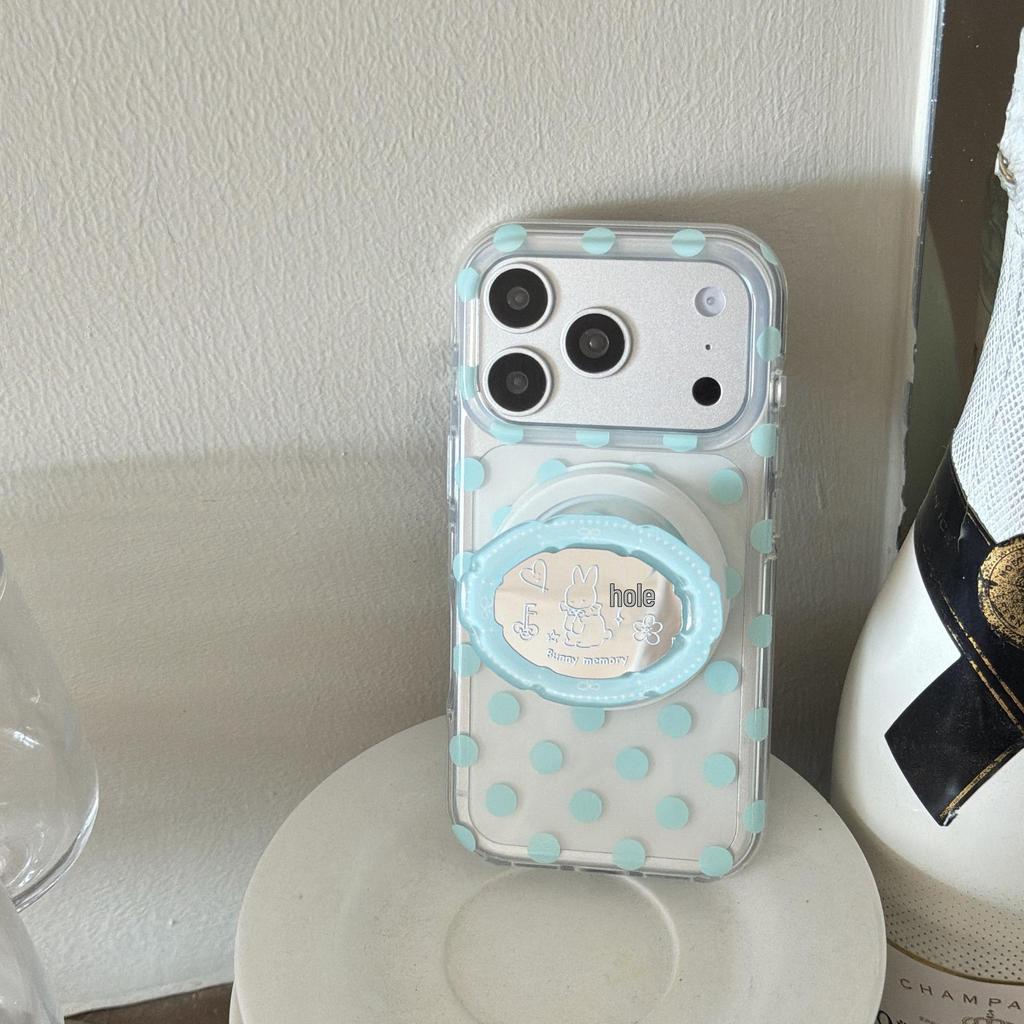 Mint Polka Dot Magnetic Stand Case for iPhone 17 Pro Max and iPhone 16