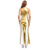 Womens Disco Jumpsuit 70s 80s Style Lapel V Neck Sleeveless Metallic Shiny Flared Pants Romper