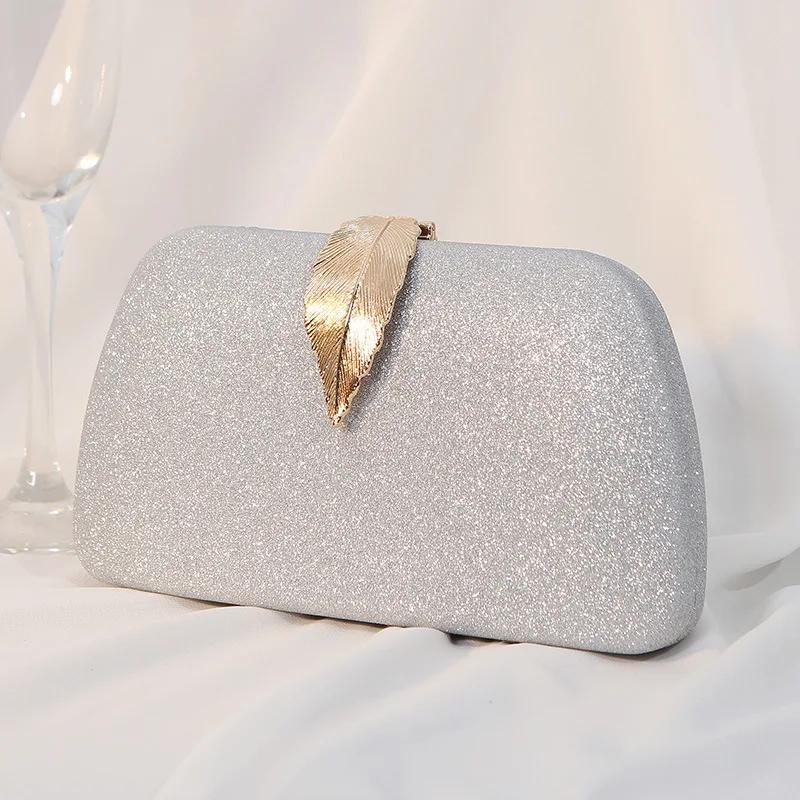 

PU Leather Leaf Glamorous Elegant Women Evening Bags Luxury Bow Sequined Clutch Mini Acrylic Box Rhinestones Prom Dinner Banquet