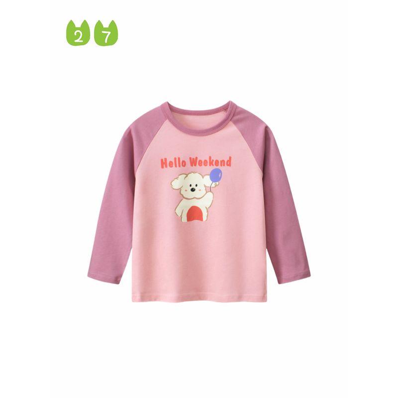 27home Children's Clothing Spring and Autumn Girl Dog Bottoming Shirt Babies' Long Sleeve T-shirt Baby Pure Cotton Raglan Sleeve Tops