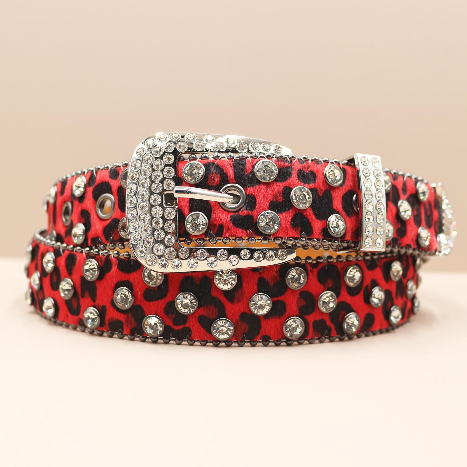 

Панк-ремень Европейский и американский стиль Леопардовый принт Стразы Панк Горячий стиль Рок Мода Ремень Мужской Женский Ремень 105cm