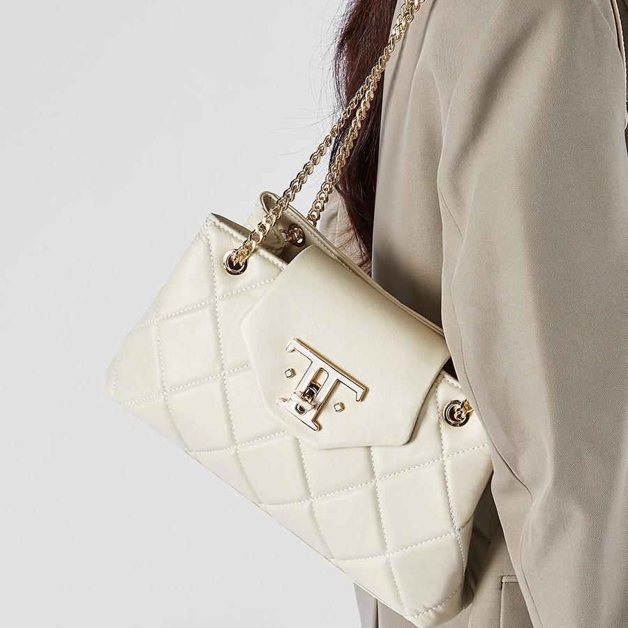 Geantă de damă romb din piele de vacă, geantă de umăr versatilă pentru navetă, geantă crossbody texturată cu lanț