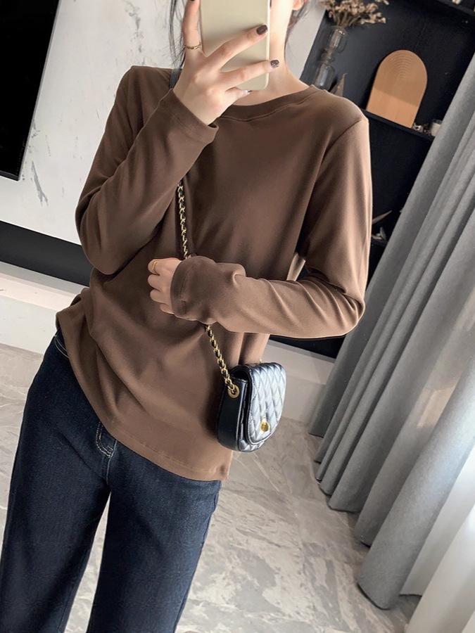 Autumn/Winter 2025 Women's Versatile Basic Layering T-shirt - Thick, Fitted, Round Neck