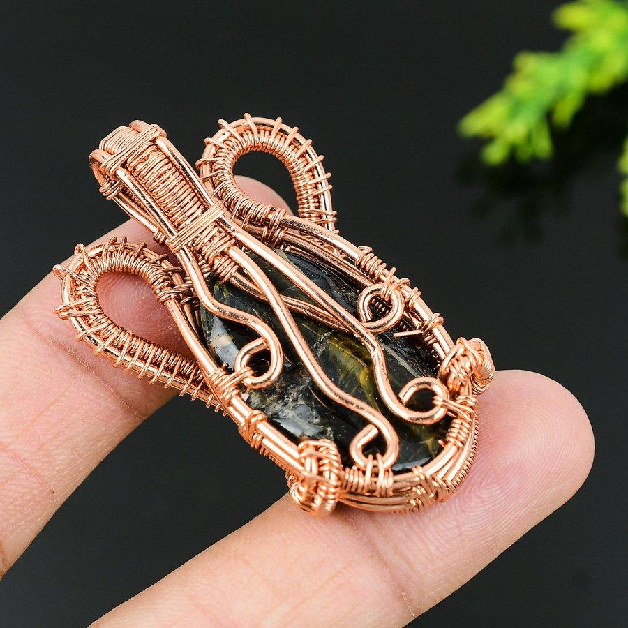 Tiger Eye Handmade Copper Wire Wrap Jewelry Pendant 1.97 M1a02