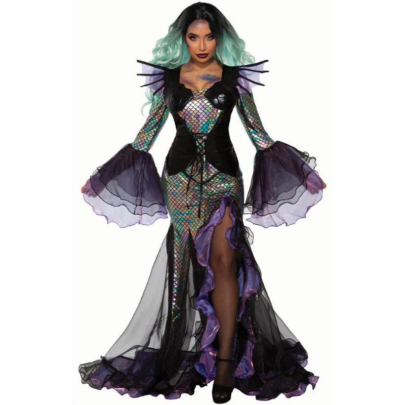 Halloween Evil Vampire Mermaid Costume Siren Mermaid Purple Split Sexy Fishtail Dress
