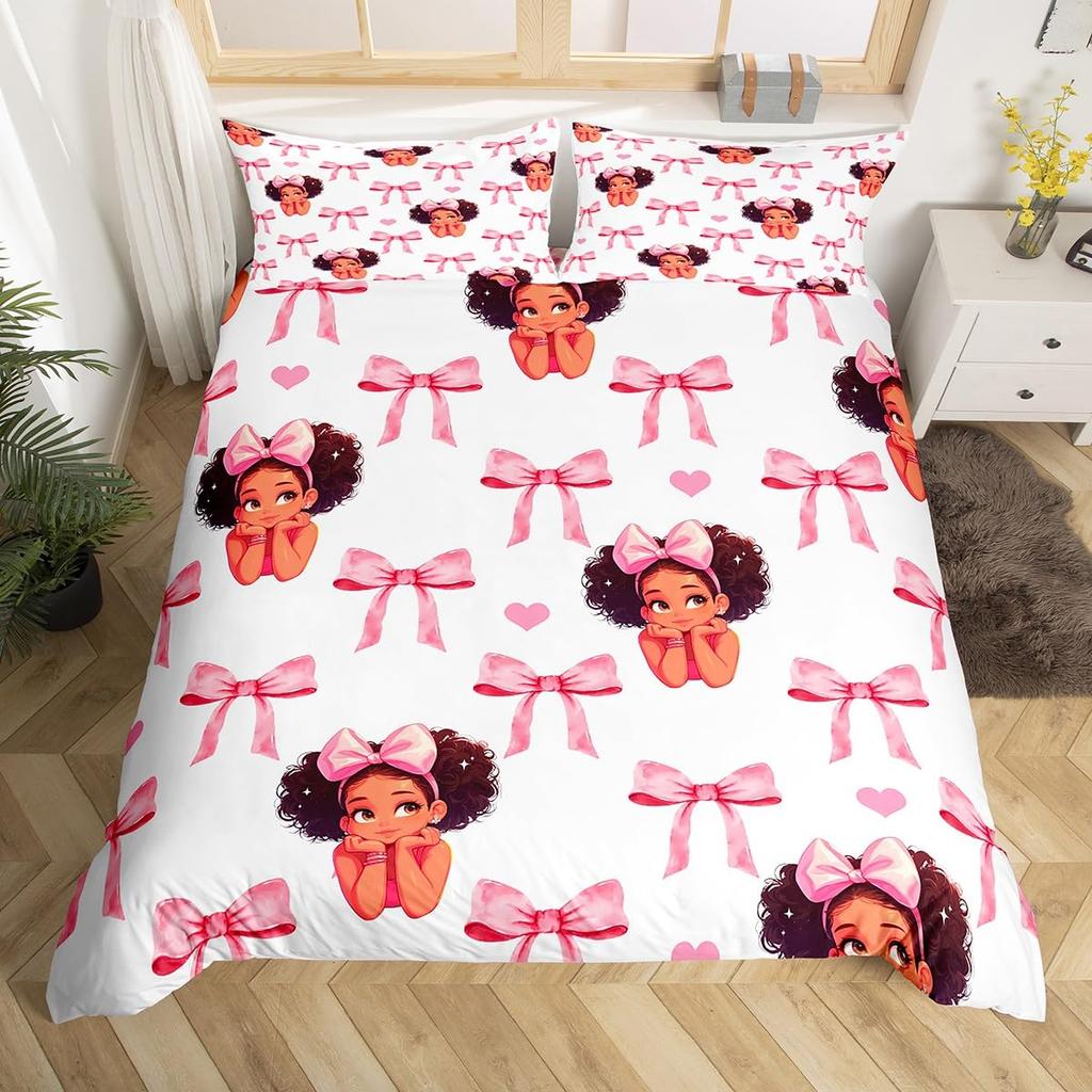 Cartoon Girl Pink Princess Duvet Cover Kawaii Castle Carriage Bedding Set,Ballet Dancer Comforter Cover Star Flower Quilt Cover