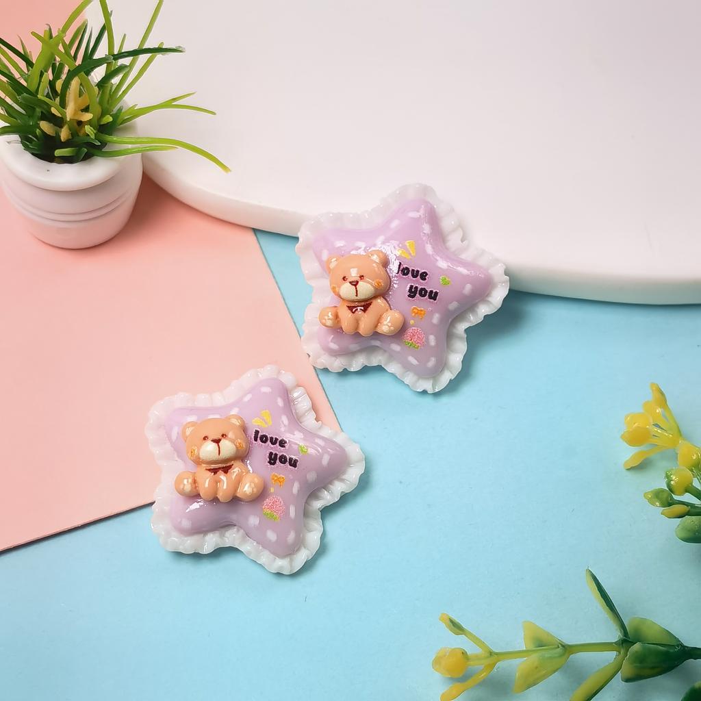 27MM Cute Kawaii Star Bear Resin Flatback Cabochon DIY Crafts Scrapbooking Headwear Clip Hair Ornament Slime Charms Accessories