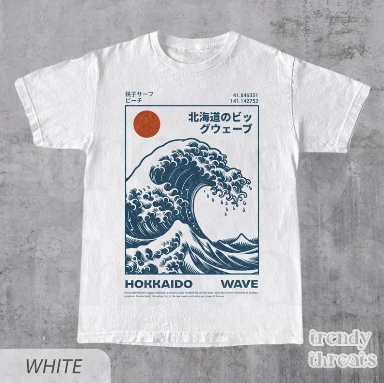 Hokkaido Wave T-Shirt – Vintage Japanese Surf Graphic Tee, Ukiyo-e Great Wave 3XL