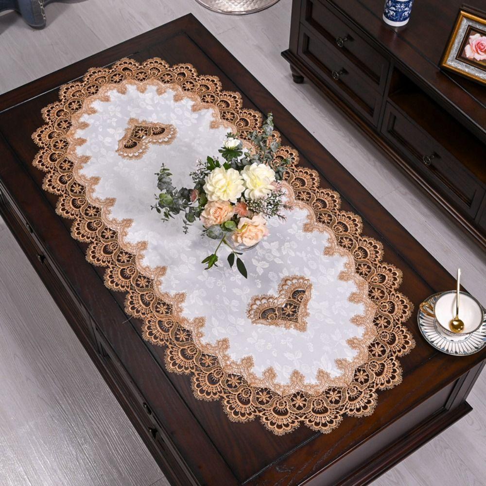 Dacron Oval Lace Tablecloth Vintage Coffee Table Placemat Durable Europe Dining Tablecloth  Wedding