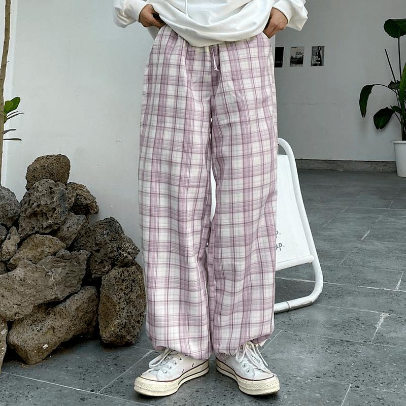 Harajuku Streetwear Pantaloni a quadri rosa Donna Ragazza morbida Elastico  Vita Jogger Pantaloni a gamba larga acquista in modo economico — spedizione  gratuita, recensioni reali con foto — Joom