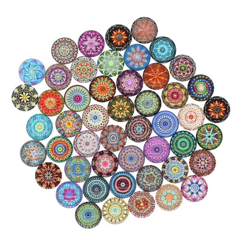 100Pcs/set Flower Jewelry Round Glass Jewlery Printed Glass Cabochons Round Tiles Glass Cabochons Patches Glass Ornament