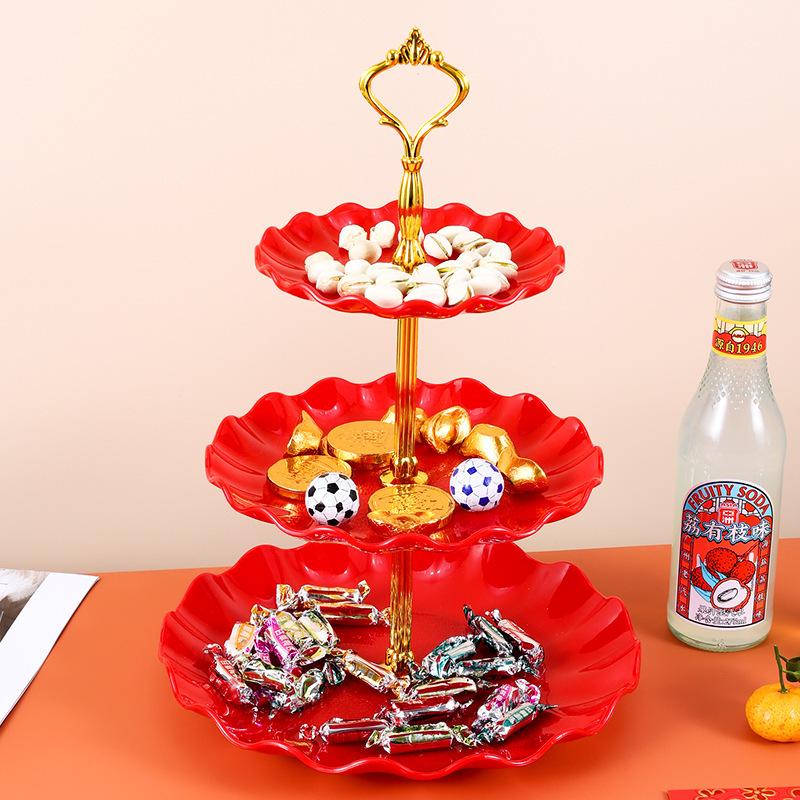 European Three-Tier Plastic Fruit & Cake Stand for Weddings & Holidays