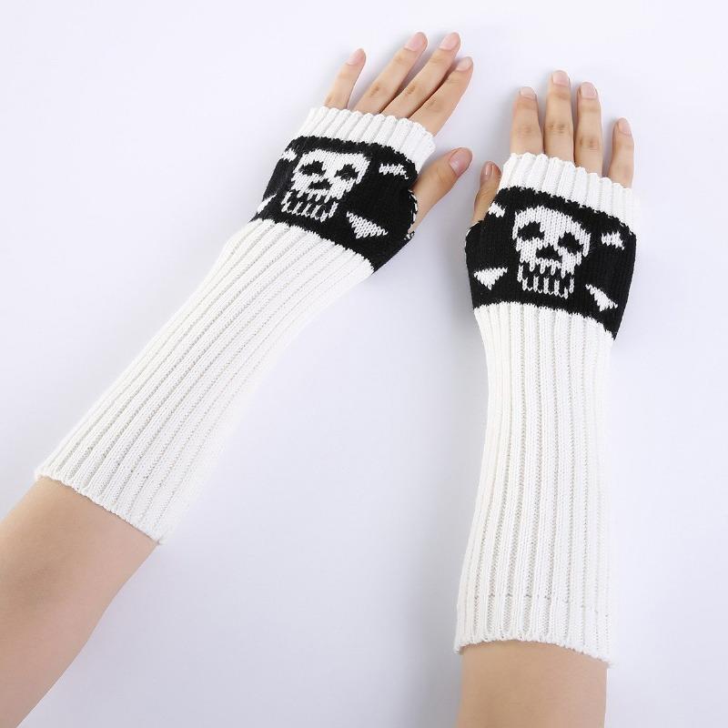 Botvotee Skull Sleeves for Women Y2k Accessories Arm Warmers Free Shipping Knitted Winter Warm Fingerless Gloves Cute Arm Guard