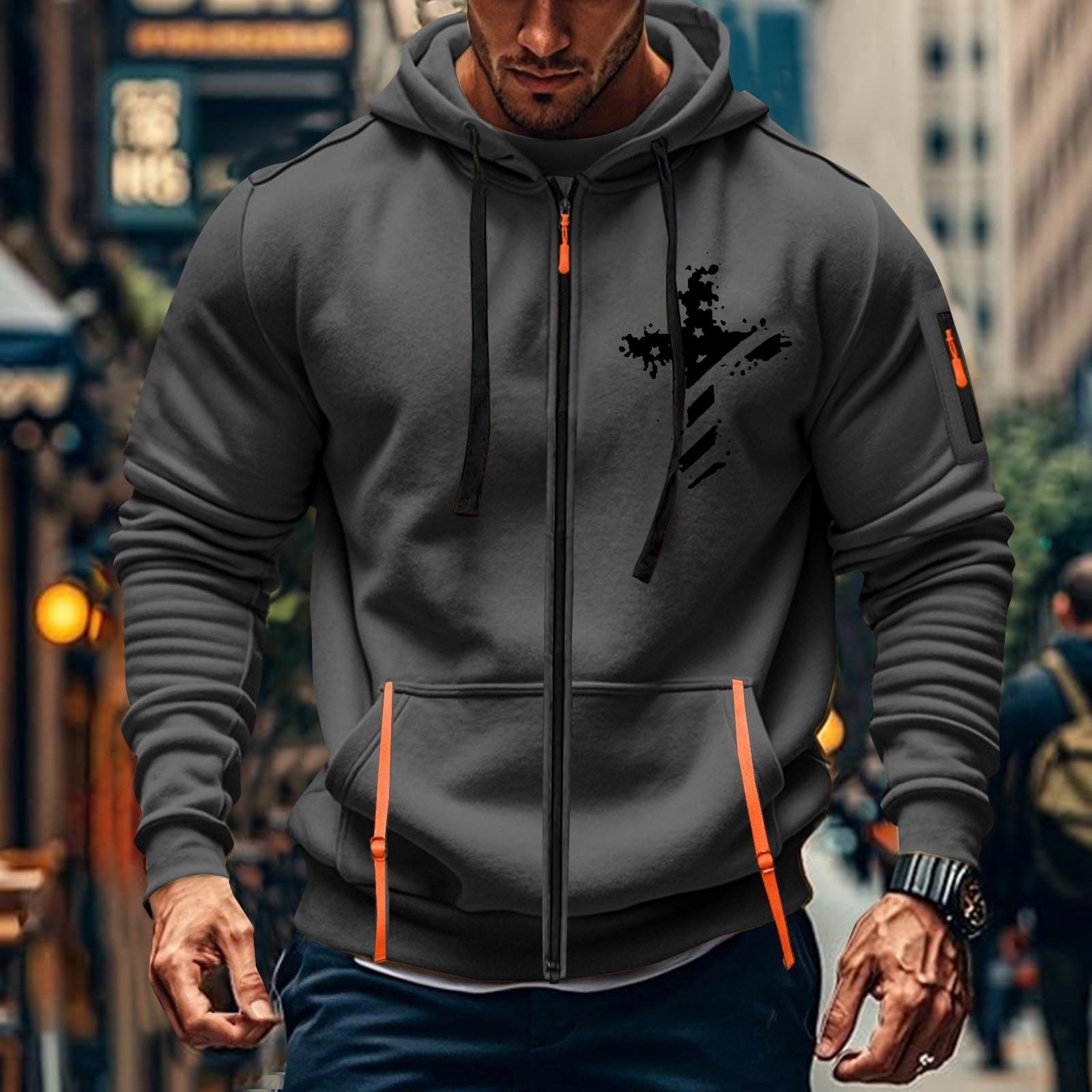 

Мужская спортивная повседневная толстовка с капюшоном, кардиган с капюшоном на молнии, многокарманное пальто с капюшоном XXL