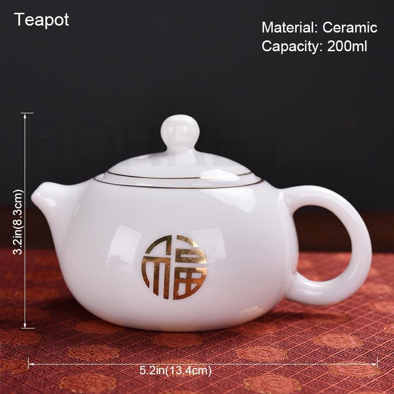BORREY 7Pcs Ceramic Tea Set Suet Jade Kung Fu Tea Set Simple Tea Making Maker Meeting Guests White Porcelain Teapot Cup Gift Box