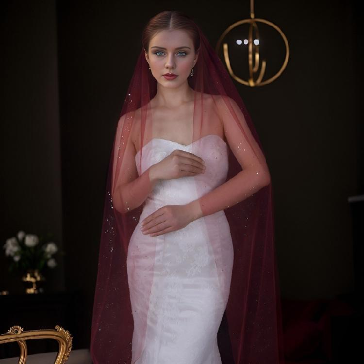 Delicate Lace Tulle Bride Veil Overlength Gilding Veil for Woman Marriage