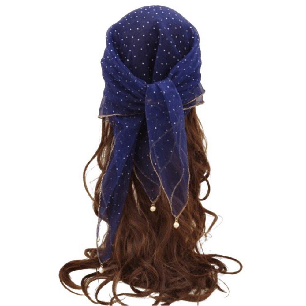 Pearl Tassel Rhinestone Square Scarf Hair Wrap Solid Color Full Sky Star Headwrap Lace Trim Breathable Fabric