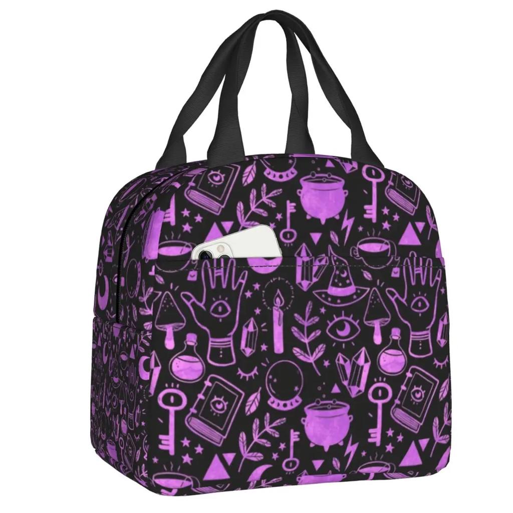 Herb  Insulated Lunch Tote Bag for Women Halloween Witchy Spooky Cat Cooler Thermal Food Lunch Box Outdoor Camping Travel