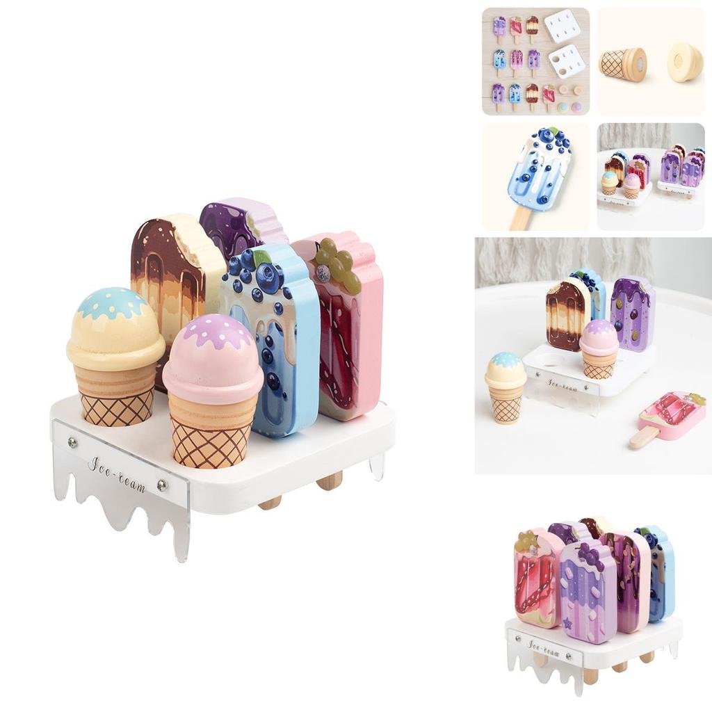 Wooden Pretend Kids Ice Cream Shop Play Set With Realistic Dessert Display For Childrens Role Play