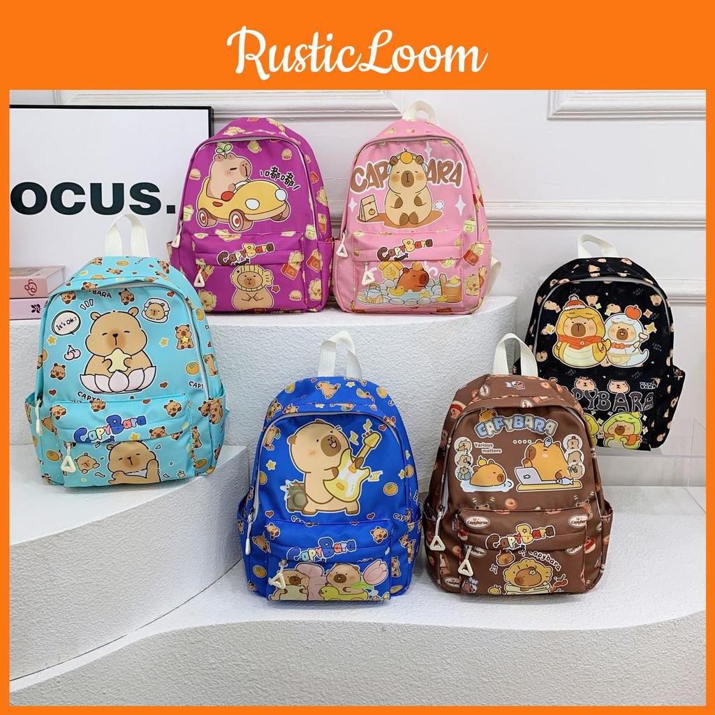 Childrens School Cute Bag With Cartoon Capybara Print For School Use Daily