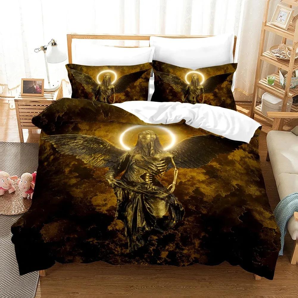 Skull Duvet Cover King Queen Christ Religious Themed Quilt Cover Teens Adults Scary Skeleton Jesus Death Polyester Bedding Set