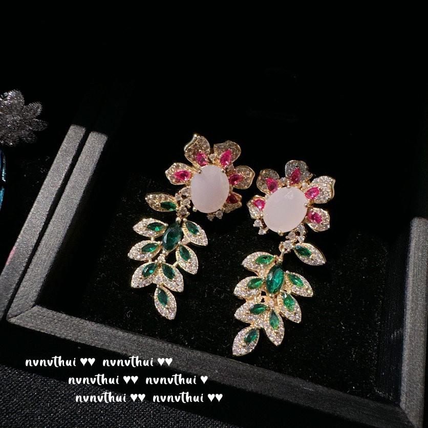Years Beauty Haze Pink Gem Flower Earrings Vintage Plated 18K Gold, Iris Purple Eyelashes Zircon Earrings