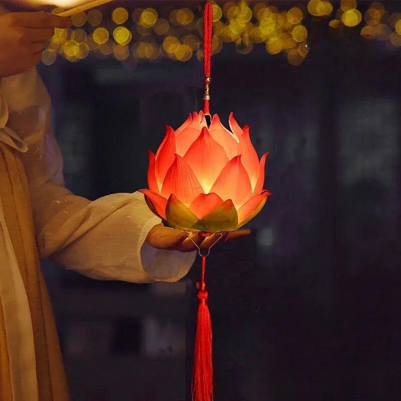 New Mid-Autumn Festival Lotus Lantern Hand Held Glowing Light Lotus Lantern Chinese Festive Atmosphere Decoration Prop