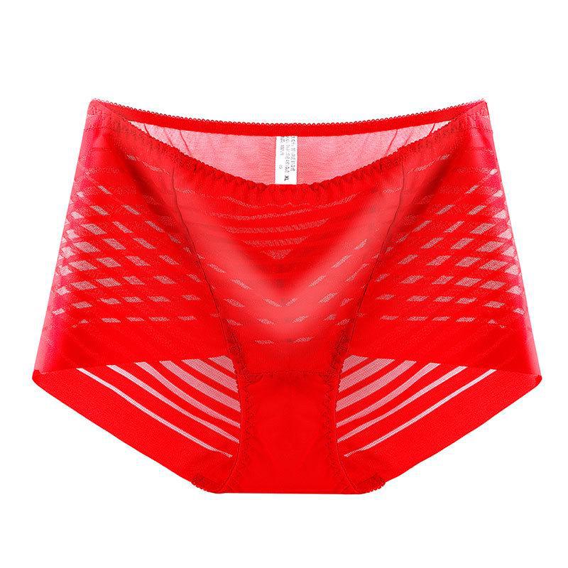 9013 Women's Lace Mid-High Waist Seamless Tummy Control Cotton Shorts, Large Size.
