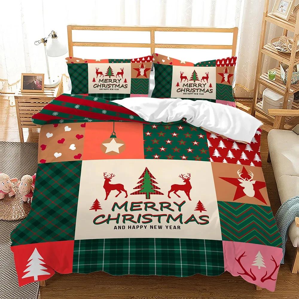 Merry Christmas Duvet Cover Christmas Graffiti Bedding Set Happy New Year Quilt Cover Holiday Gifts Bedroom Decoration