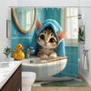 Cute Cat in Bathroom Waterproof Shower Curtain - Adorable Pet Decor, High-Quality Fabric, Durable and Stylish Design