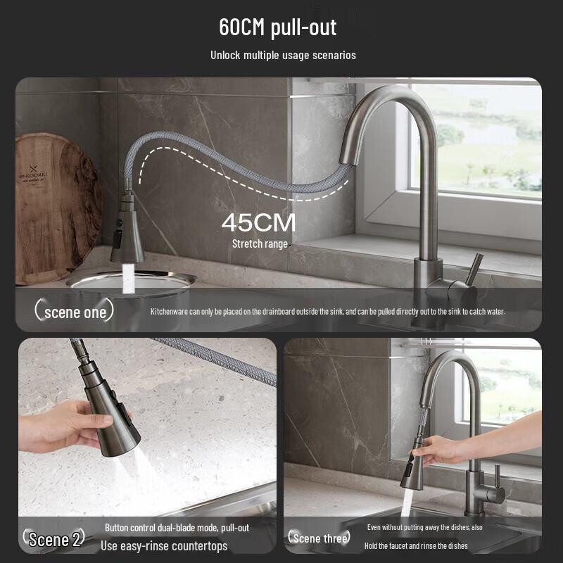 Lingjuli Gunmetal Grey Pull-Out Kitchen Faucet