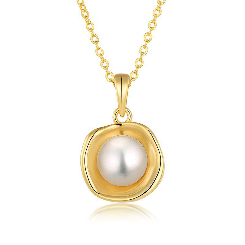 Trendy Oval Freshwater Pearl Necklace with Geometric Pendant - Simple, Elegant Design 925 Silver