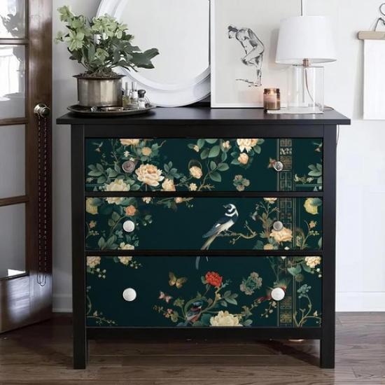 Dark Green Peel and Stick Wallpaper Vintage Floral Contact Paper 17in×118.1i