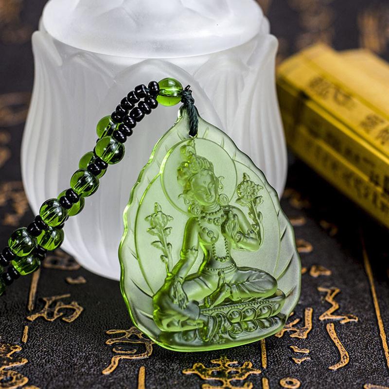 Zelená Tára Přívěsek Dlouhý Svetrový Náhrdelník Léčitel Buddha Amitábha Tibetský Buddhismus Náboženství Amulet Náhrdelníky Unisex