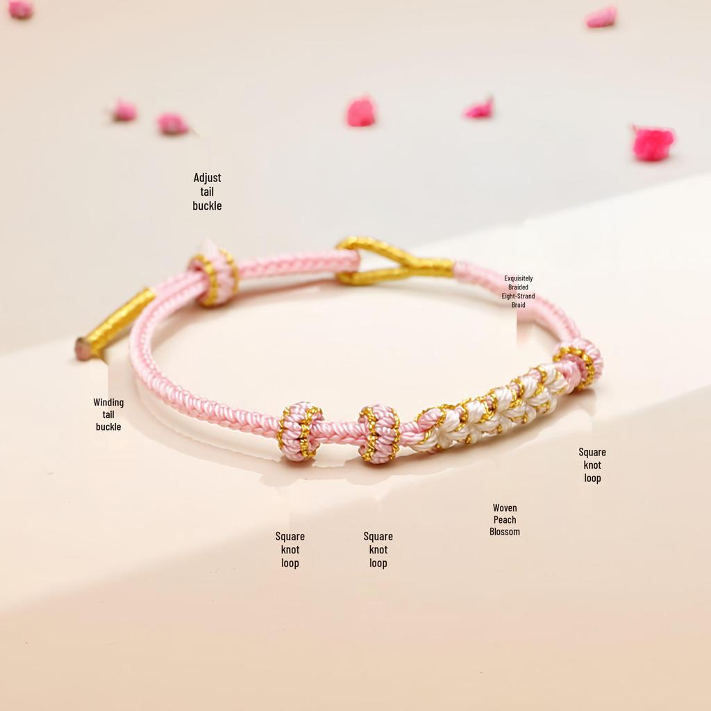 Handmade Peach Blossom & Lily of the Valley Knot Zodiac Bracelet – Red Rope for Men & Women, Bead-String DIY Semi-Finished.