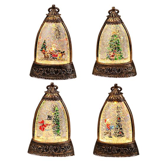 Christmas Snow Ball Lantern Bell Shape Swirling Glitter Christmas Lamp for Holiday Home Office Tabletop Decor