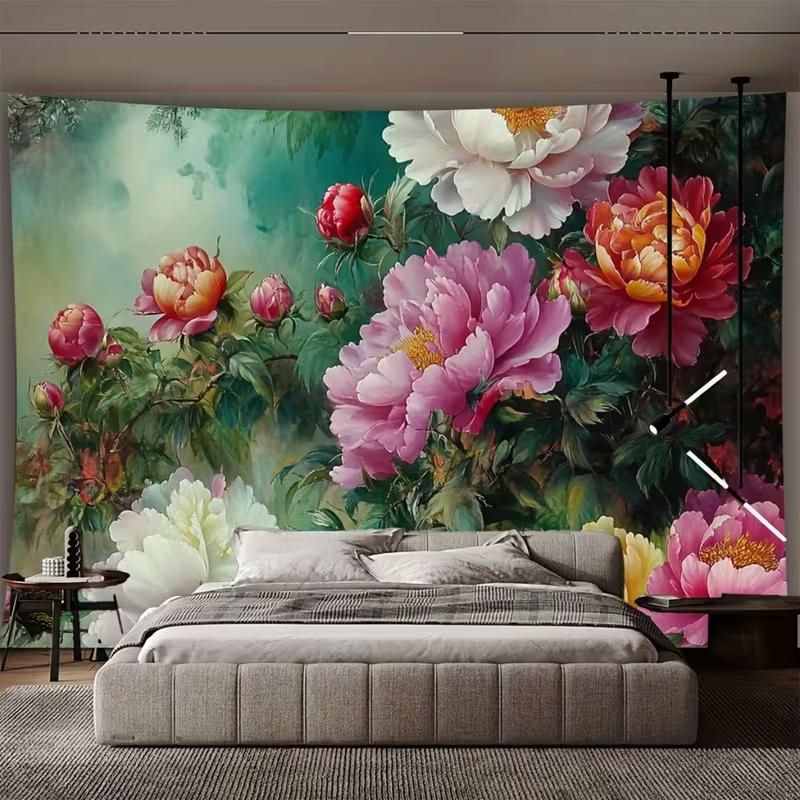 2D Vibrant Peony Flower Backdrop Studio Photo Booth Background Cloth