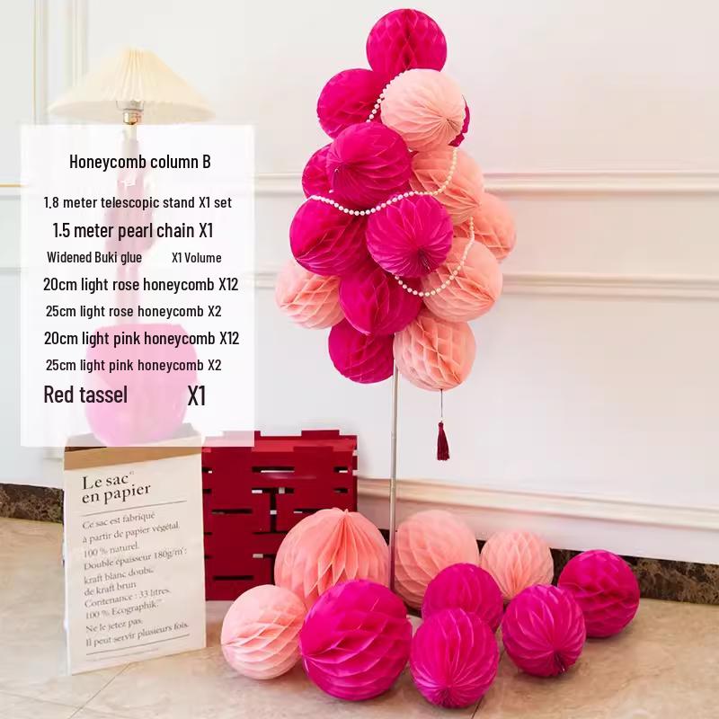 Double Happiness Chinese Wedding Room Decoration Set with Lanterns & Honeycomb Ornaments for Bedroom Photo Props