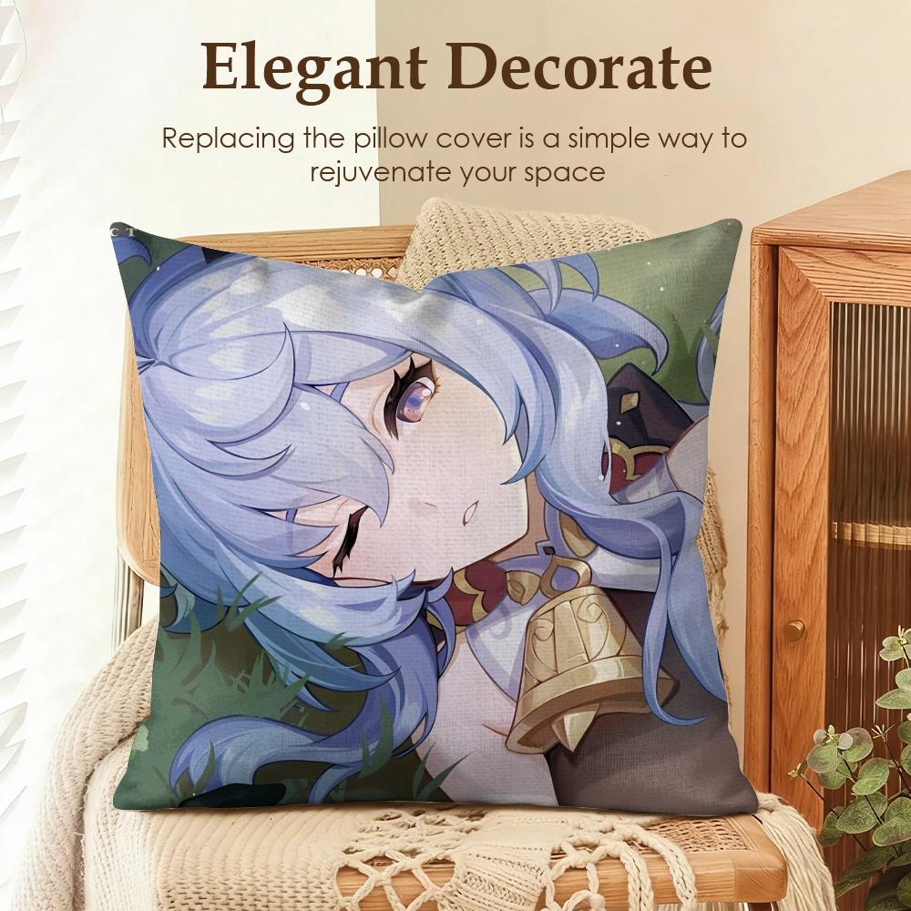

cute Ganyu Genshin Impact Cushion Cover Natural Linen Organic Fabric DoubleSided Printing Sofa Home Decor Gift Pillow Case 30x30cm