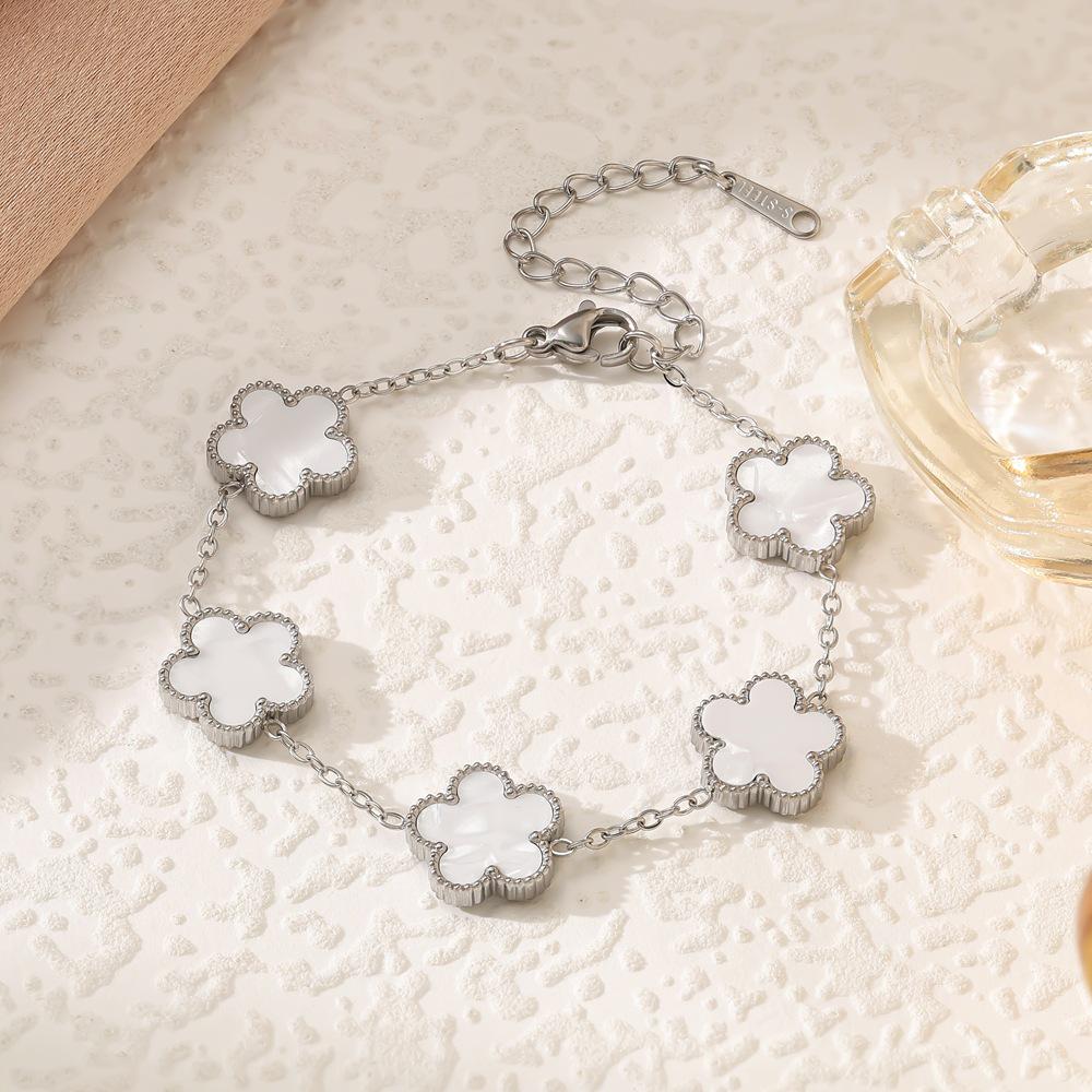 Stainless Steel Five-Petal Flower Bracelet for Women - European  American Style