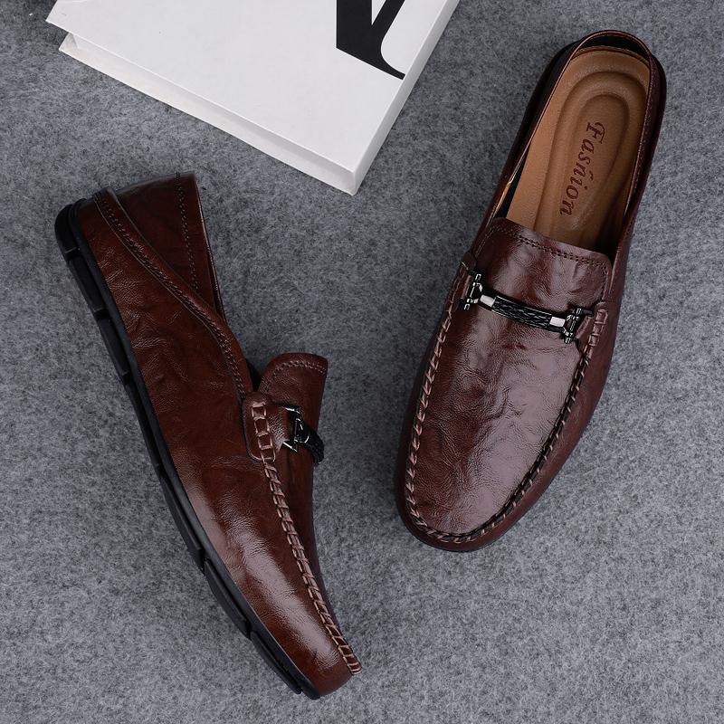 Fashion Brand Summer New Loafers Metal Buckle Casual Men's Soft Sole Comfortable Shoes Fashion Breathable Punched Business Leather Shoes