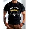 European Sizes Men's Casual Round Neck T-Shirt | Regular Fit, with Geometric "Have No Fear Grumpy Is Here" Graphic Print, Short Sleeve