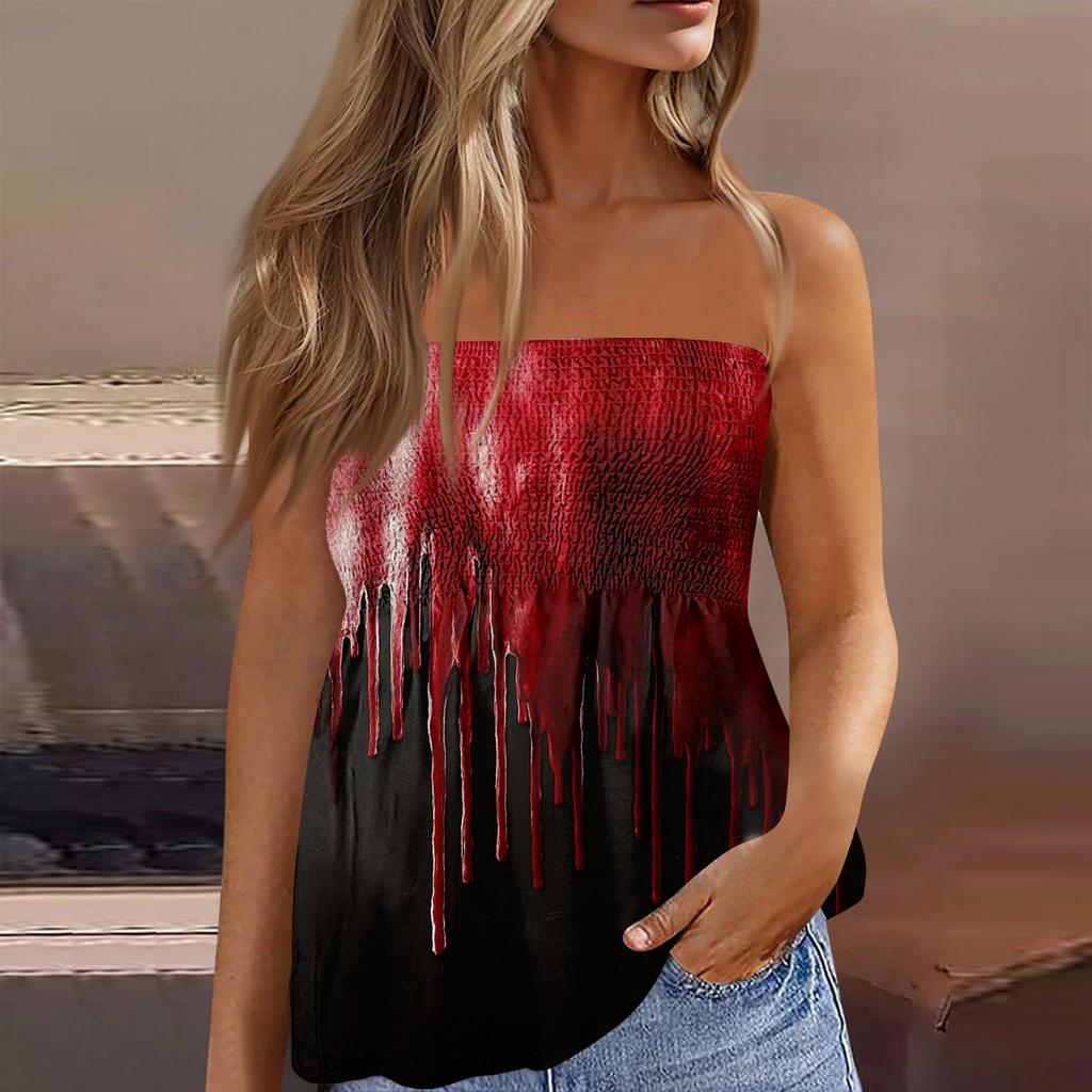 Tube-Tops für Damen, süßes, sexy, schulterfreies, ärmelloses T-Shirt mit Aufdruck