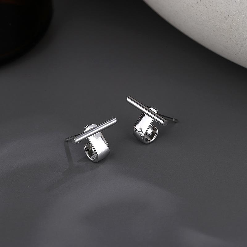925 Silver Geometry Studs Earring for Women Splicing Korean Hip Hop Versatile Jewelry Gift